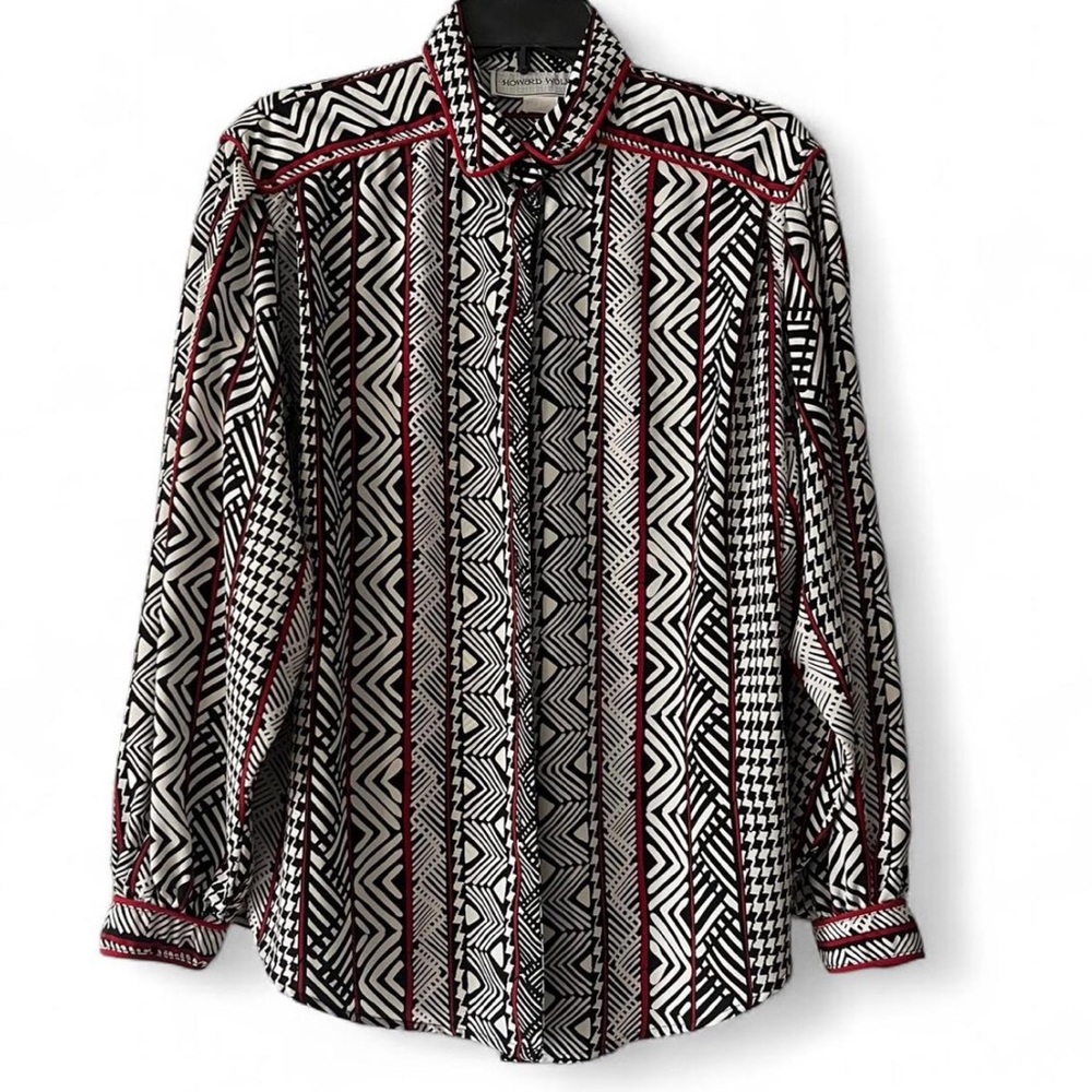 Vintage Black and White Geometric Button Down Shirt 🔥
